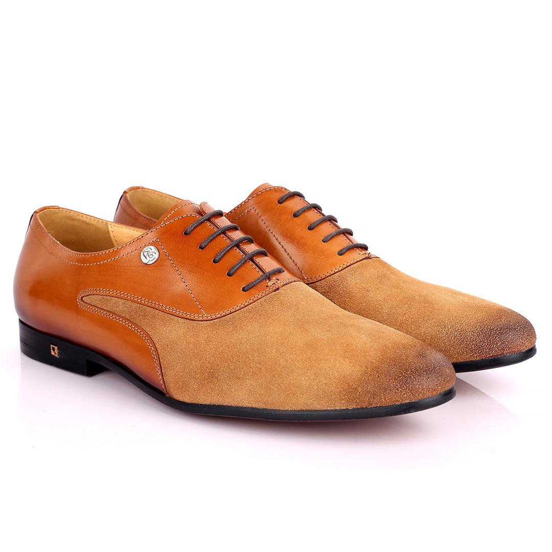 Ross Exquisite Wet tip Half Suede Designed Lace up Leather Shoe - Brown - Obeezi.com