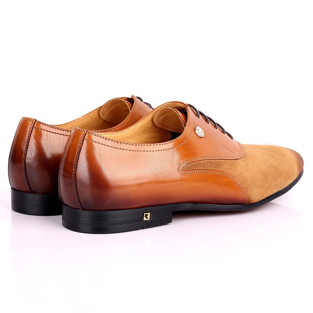 Ross Exquisite Wet tip Half Suede Designed Lace up Leather Shoe - Brown - Obeezi.com