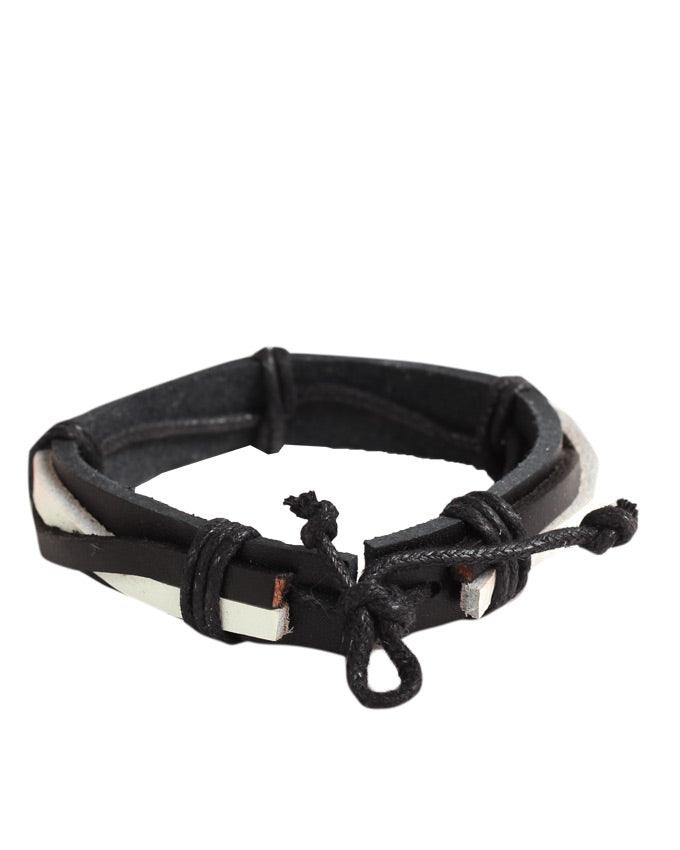 Rustic Leather Wrap Bracelet White and Black - Obeezi.com