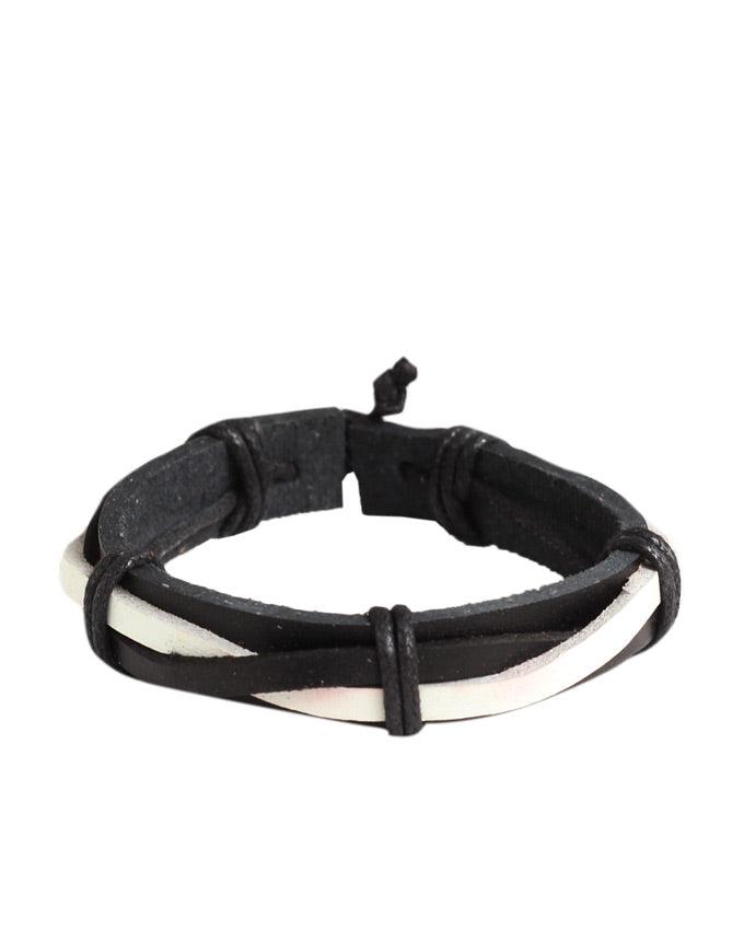 Rustic Leather Wrap Bracelet White and Black - Obeezi.com