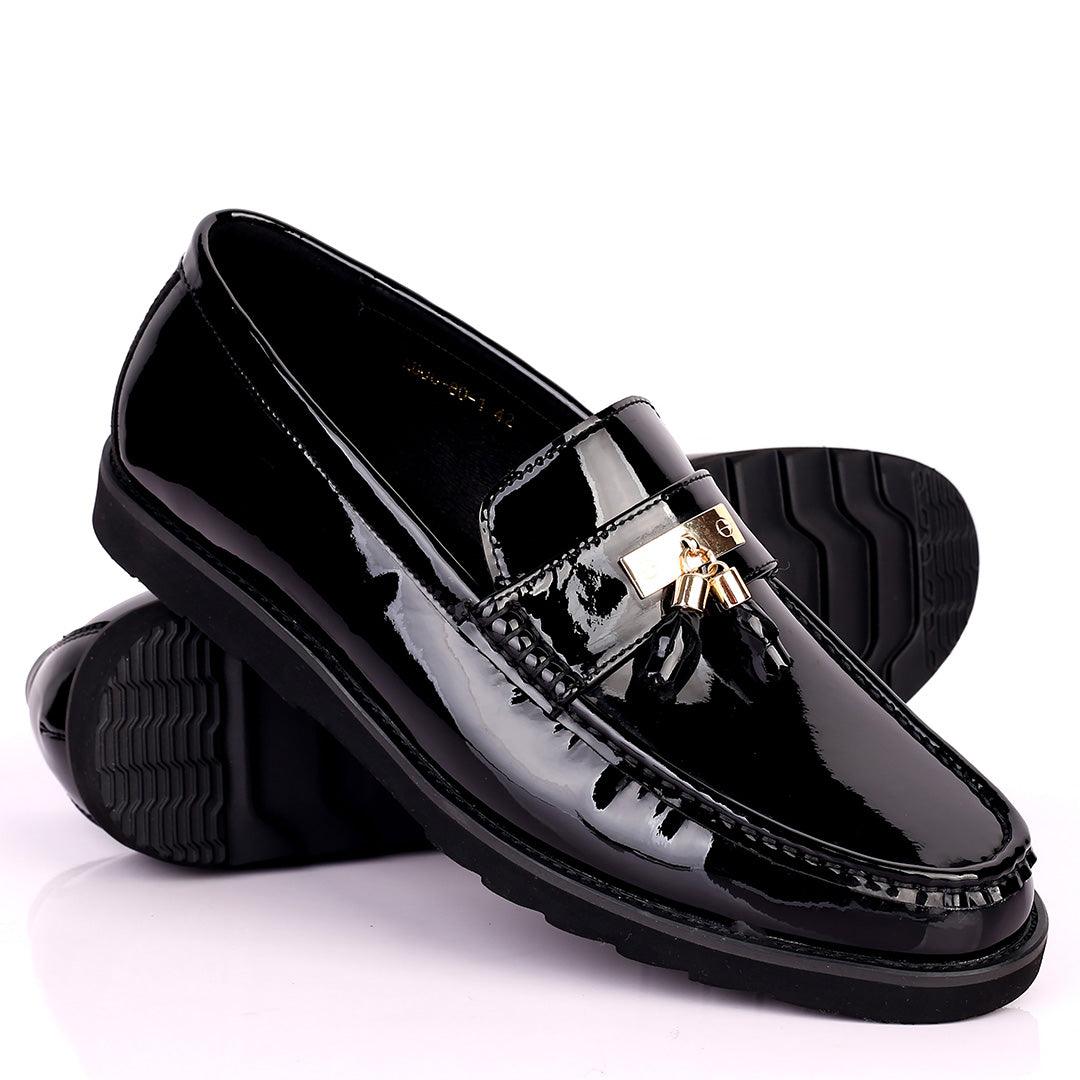 Salva Tassel Designed Glossy Leather Shoe - Black - Obeezi.com