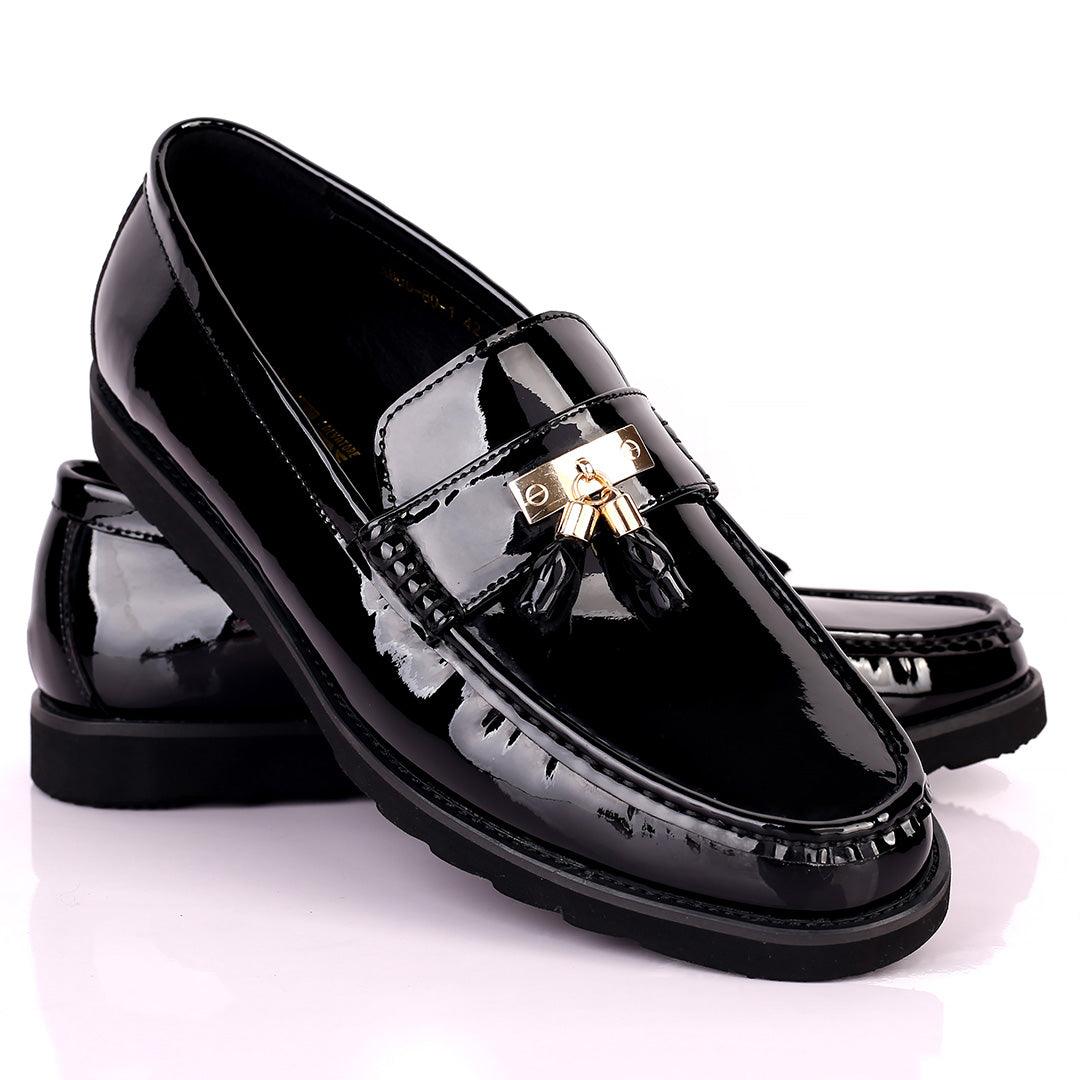 Salva Tassel Designed Glossy Leather Shoe - Black - Obeezi.com