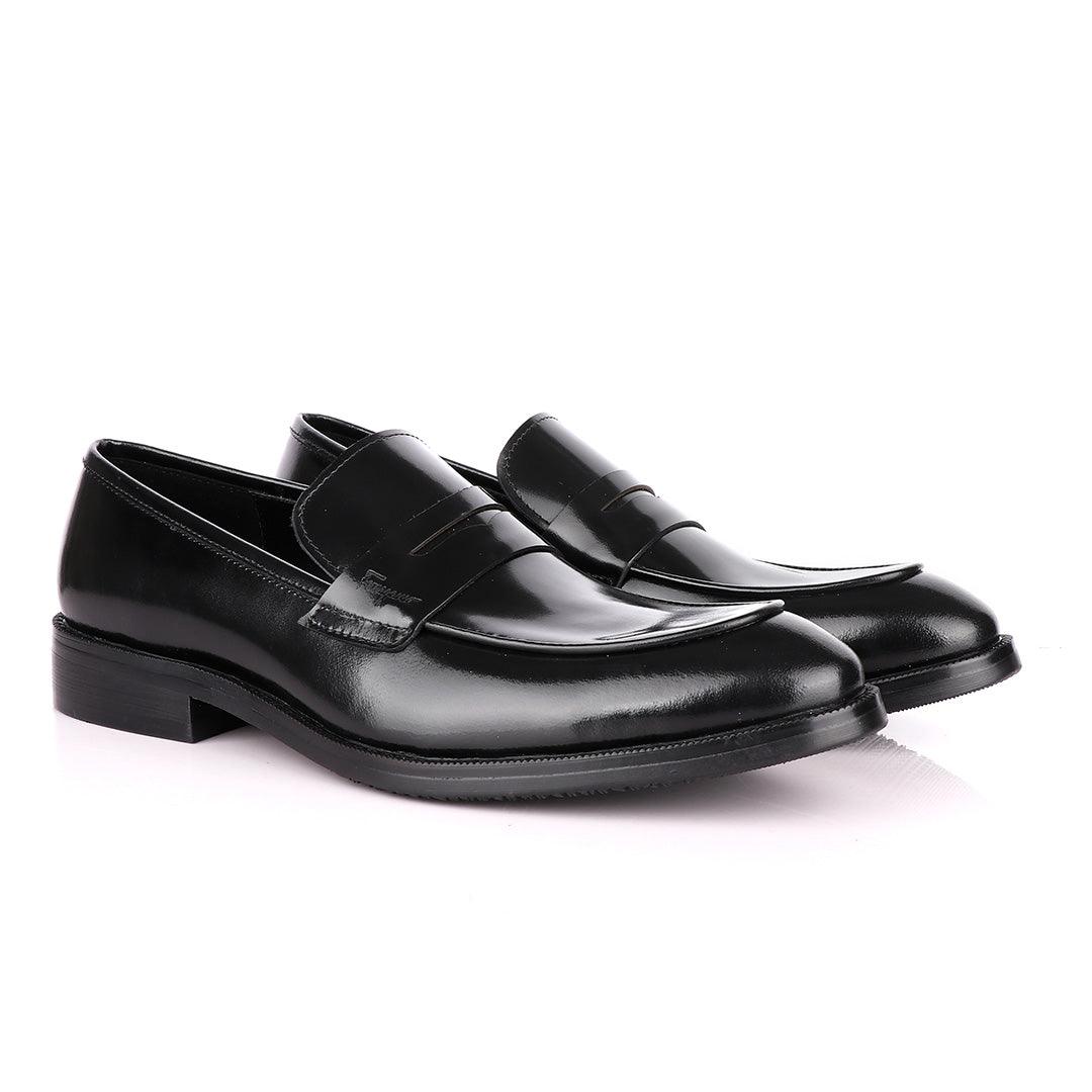 Salvatore Ferragamo Black Leather Penny Loafers - Obeezi.com