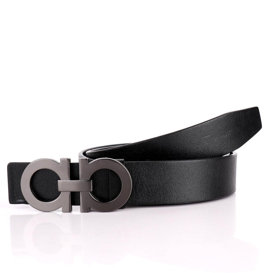 Salvatore Ferragamo Logo Designed Men's Leather Black Belt - Obeezi.com