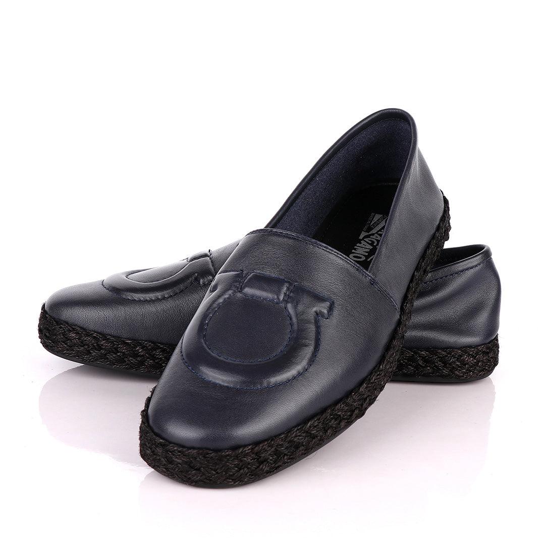 Salvatore Ferragamo Men's Leather Parigi Navy Blue Loafers - Obeezi.com