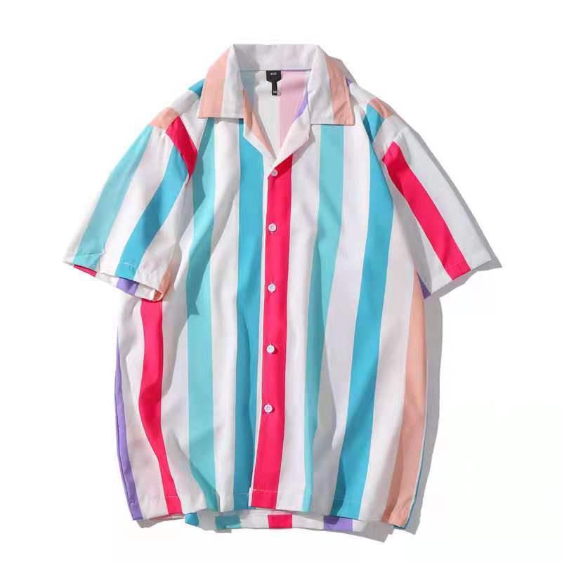 Short Sleeves Stripes Casual Men's Hawaiian Shirt- Brown - Obeezi.com