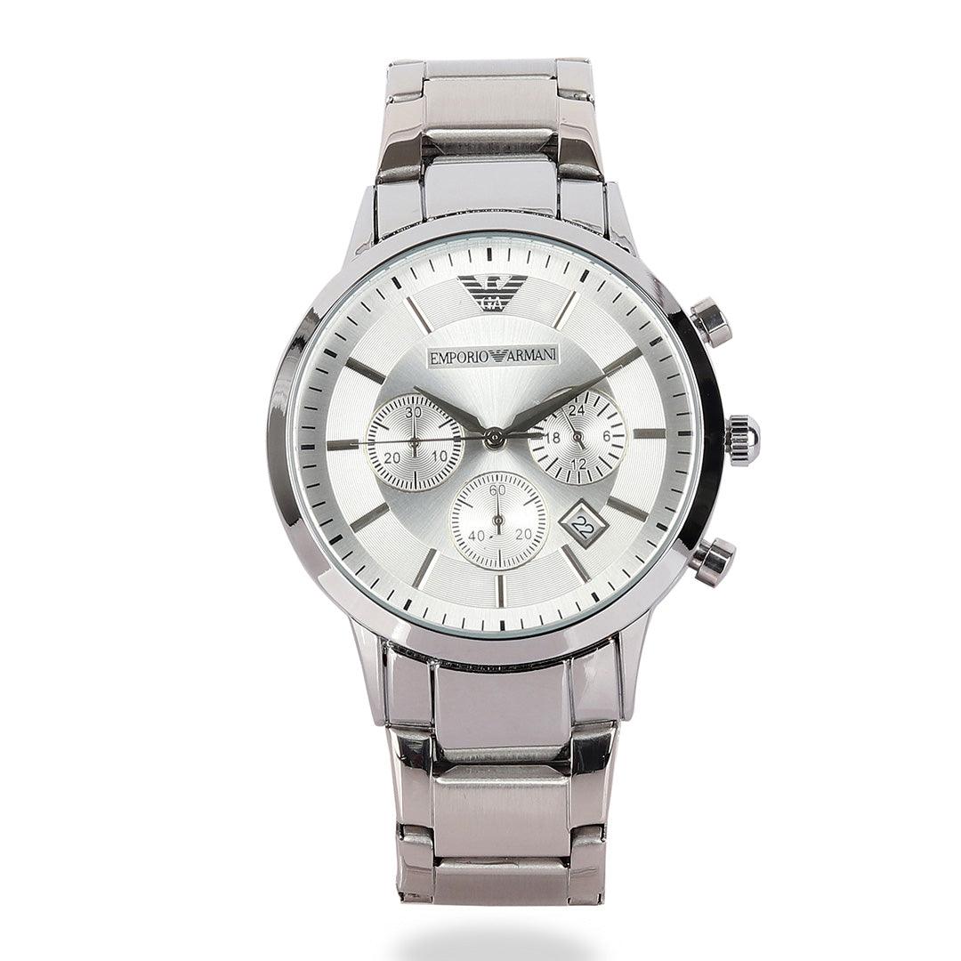 Silver Men's Chronograph Steel Watch - Obeezi.com
