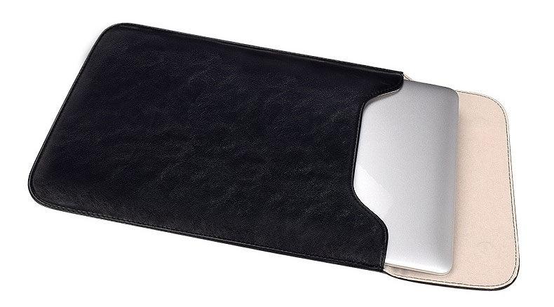 Sleek Men's Slim Leather Laptop Sleeve- Black - Obeezi.com