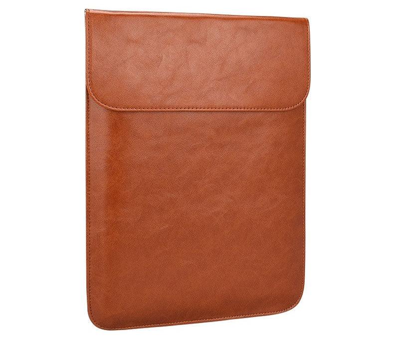 Sleek Men's Slim Leather Laptop Sleeve- Brown - Obeezi.com