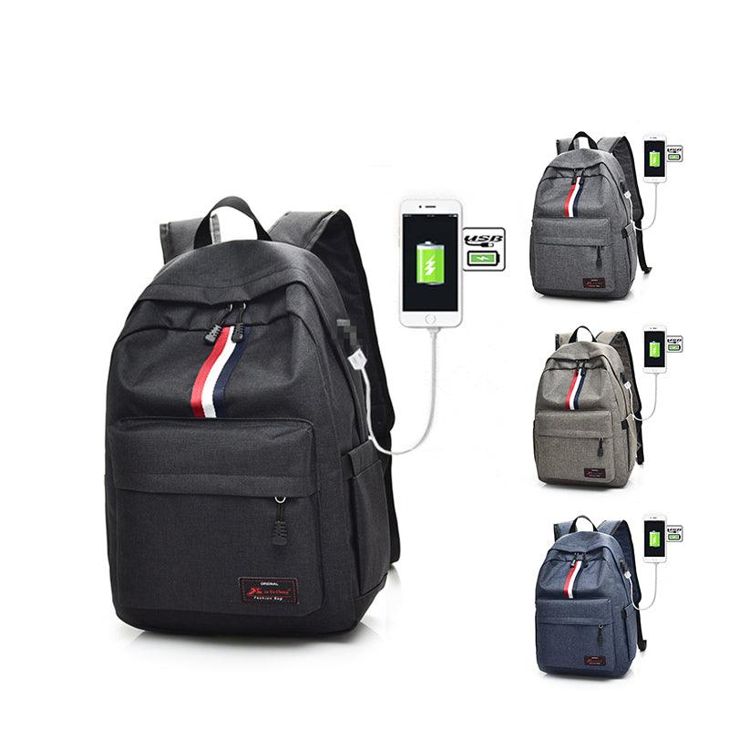 Smart Link Outdoor 3 Coloured Strap Backpack with USB Port Bags-Grey - Obeezi.com
