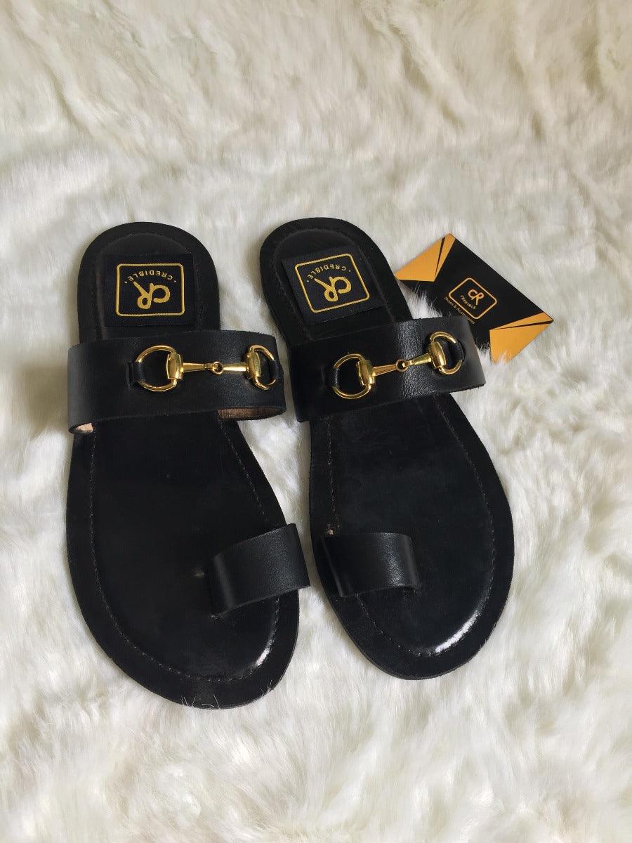 Strapped Toe Ring Slippers by Credible Black - Obeezi.com