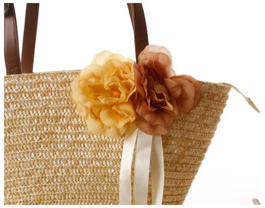 Straw Summer Beach Bags Flower Biege - Obeezi.com