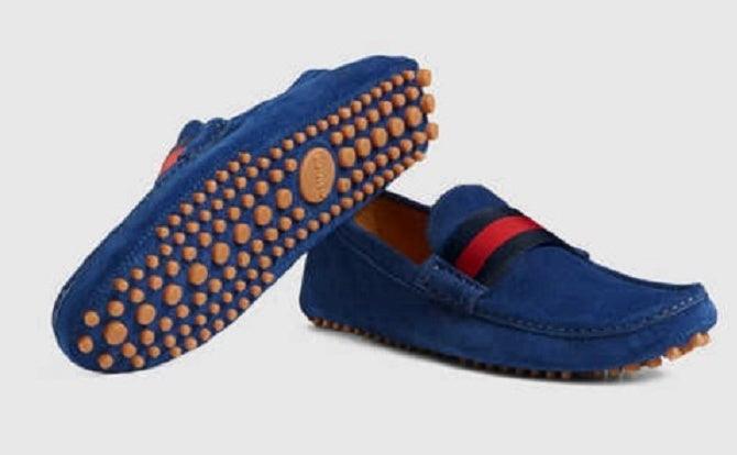 Suede Nylon Web Loafers Blue Shoe - Obeezi.com
