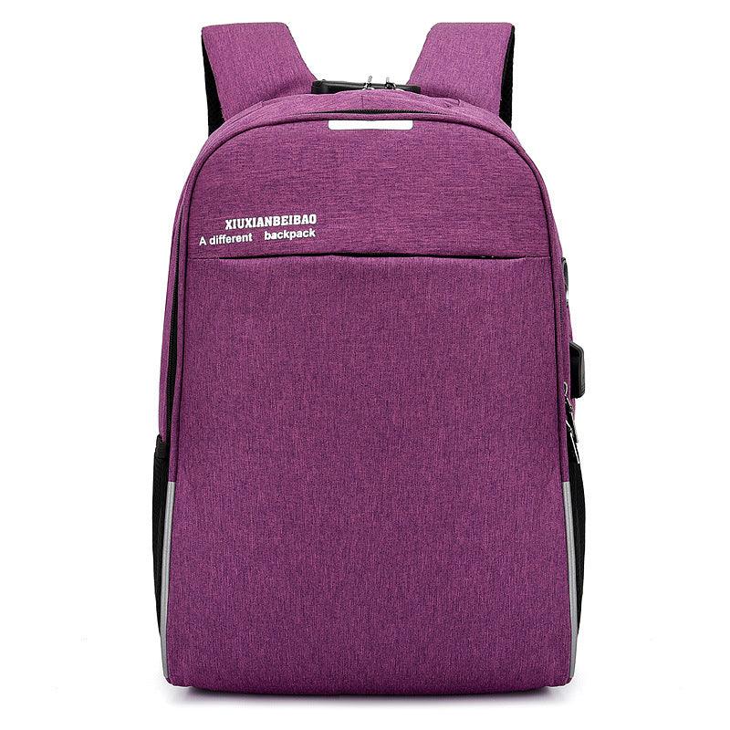 Super Smart Anti-Theft Security Lock BackPack With USB Charging Port- Purple - Obeezi.com