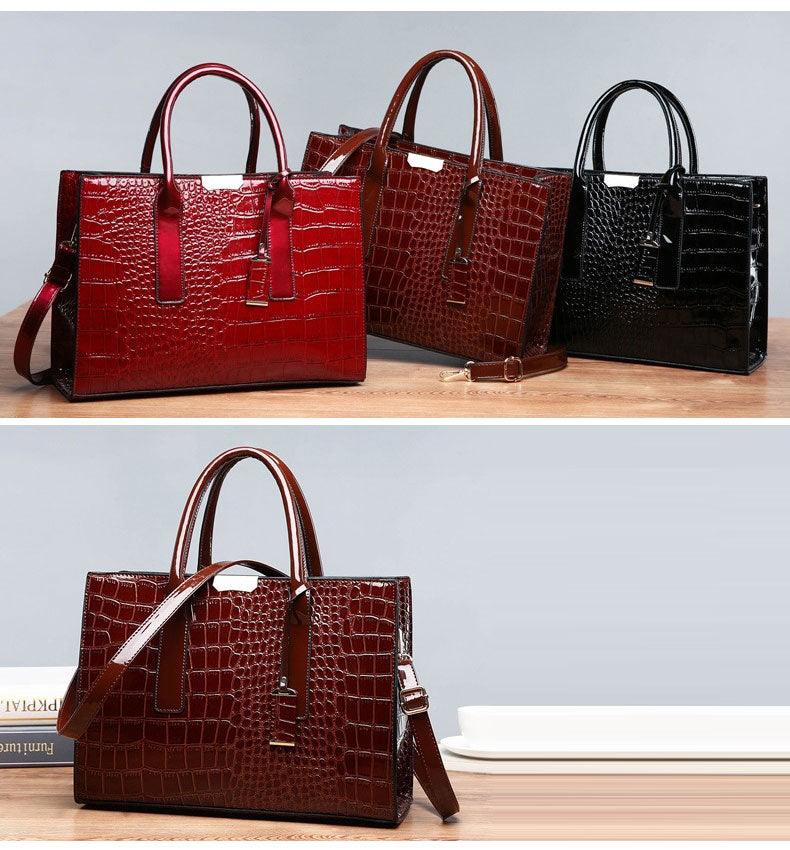 Swans Croc Patent Leather Woman Black Handbags - Obeezi.com
