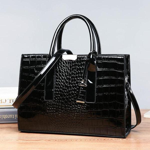 Swans Croc Patent Leather Woman Black Handbags - Obeezi.com