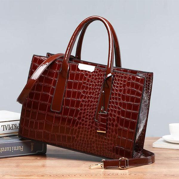 Swans Croc Patent Leather Woman wine Handbags - Obeezi.com