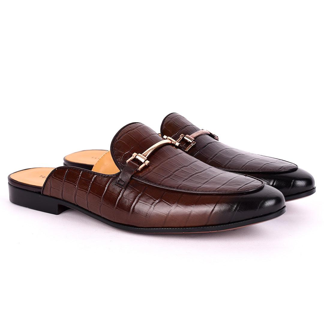 Taylors Croc Leather With Gold Chain Men's Half Shoe- Coffee - Obeezi.com