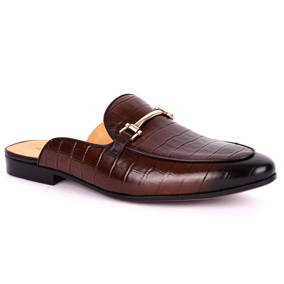 Taylors Croc Leather With Gold Chain Men's Half Shoe- Coffee - Obeezi.com