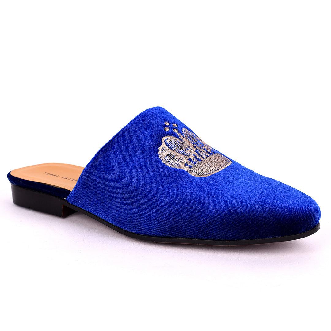 Taylors Crown Embroidered Suede Leather Men's Half Shoe- Blue - Obeezi.com