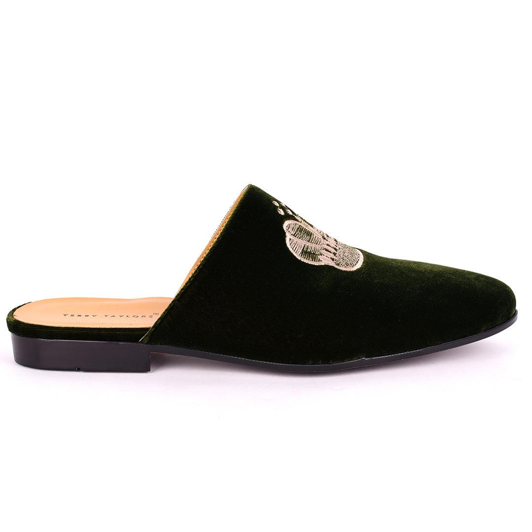 Taylors Crown Embroidered Suede Leather Men's Half Shoe- Green - Obeezi.com