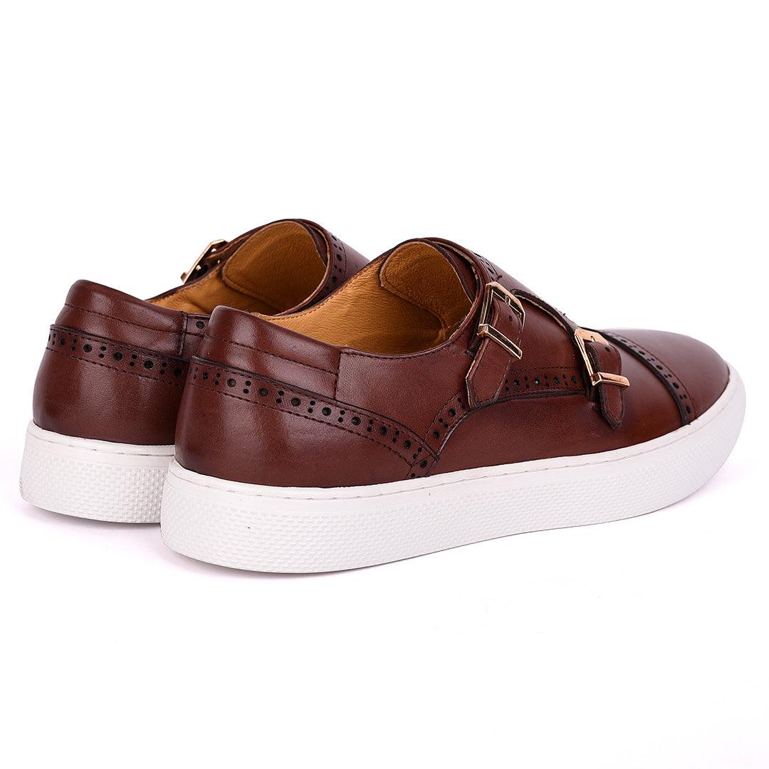 Taylors Double Monk Strap Exotic Leather Sneaker Shoe- Brown - Obeezi.com