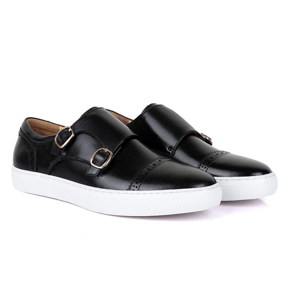 Terry Taylor Black Leather Double Strap Sneaker Shoe - Obeezi.com