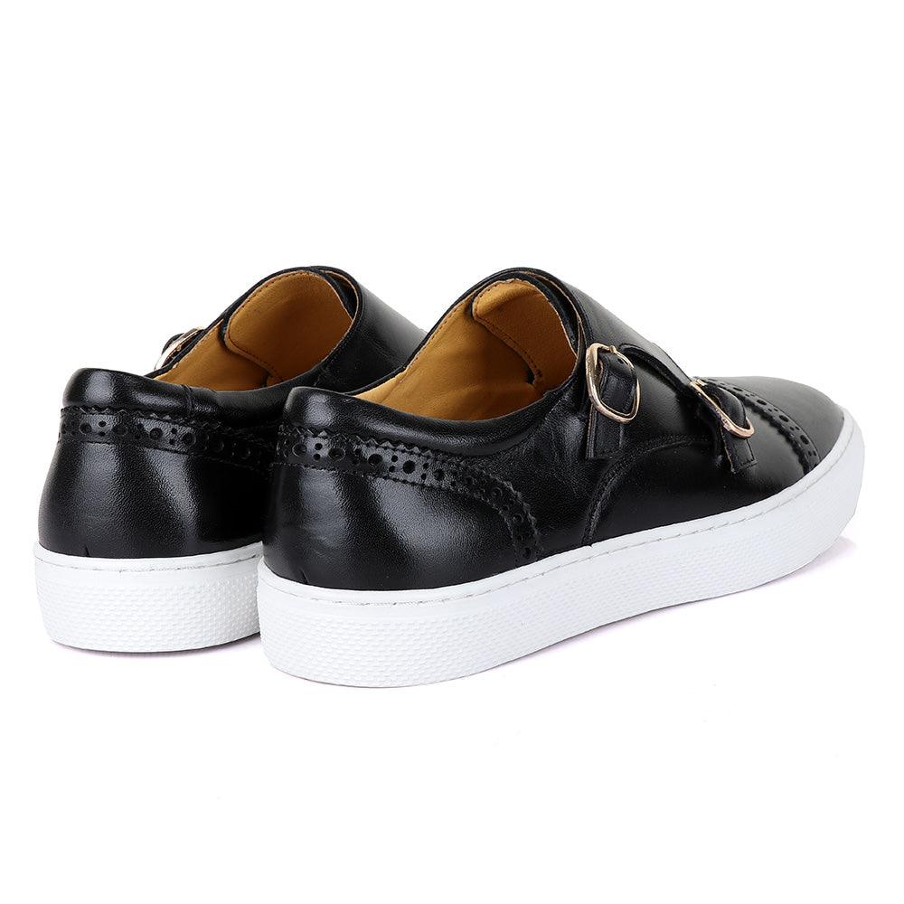 Terry Taylor Black Leather Double Strap Sneaker Shoe - Obeezi.com