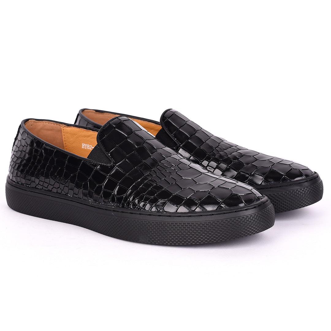 Terry Taylors All Black Croc Leather Sneaker Shoe - Obeezi.com