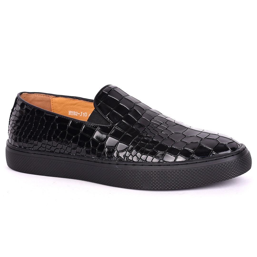 Terry Taylors All Black Croc Leather Sneaker Shoe - Obeezi.com