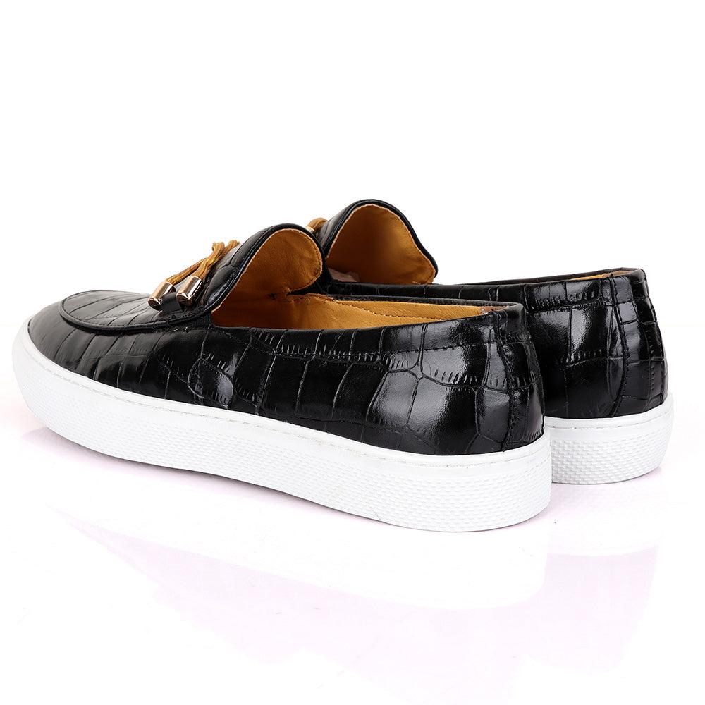 Terry Taylors Big Croc Black And Yellow Twist Leather Sneakers shoe - Obeezi.com