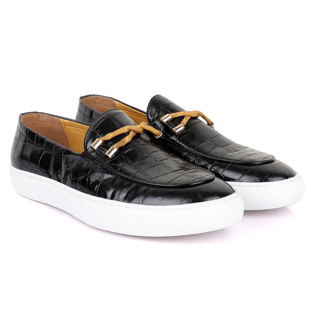 Terry Taylors Big Croc Black And Yellow Twist Leather Sneakers shoe - Obeezi.com