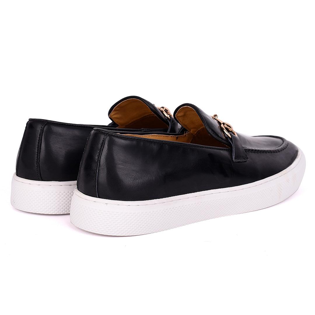 Terry Taylors Chain Designed Glossy Leather Men's Sneaker Shoe- Black - Obeezi.com