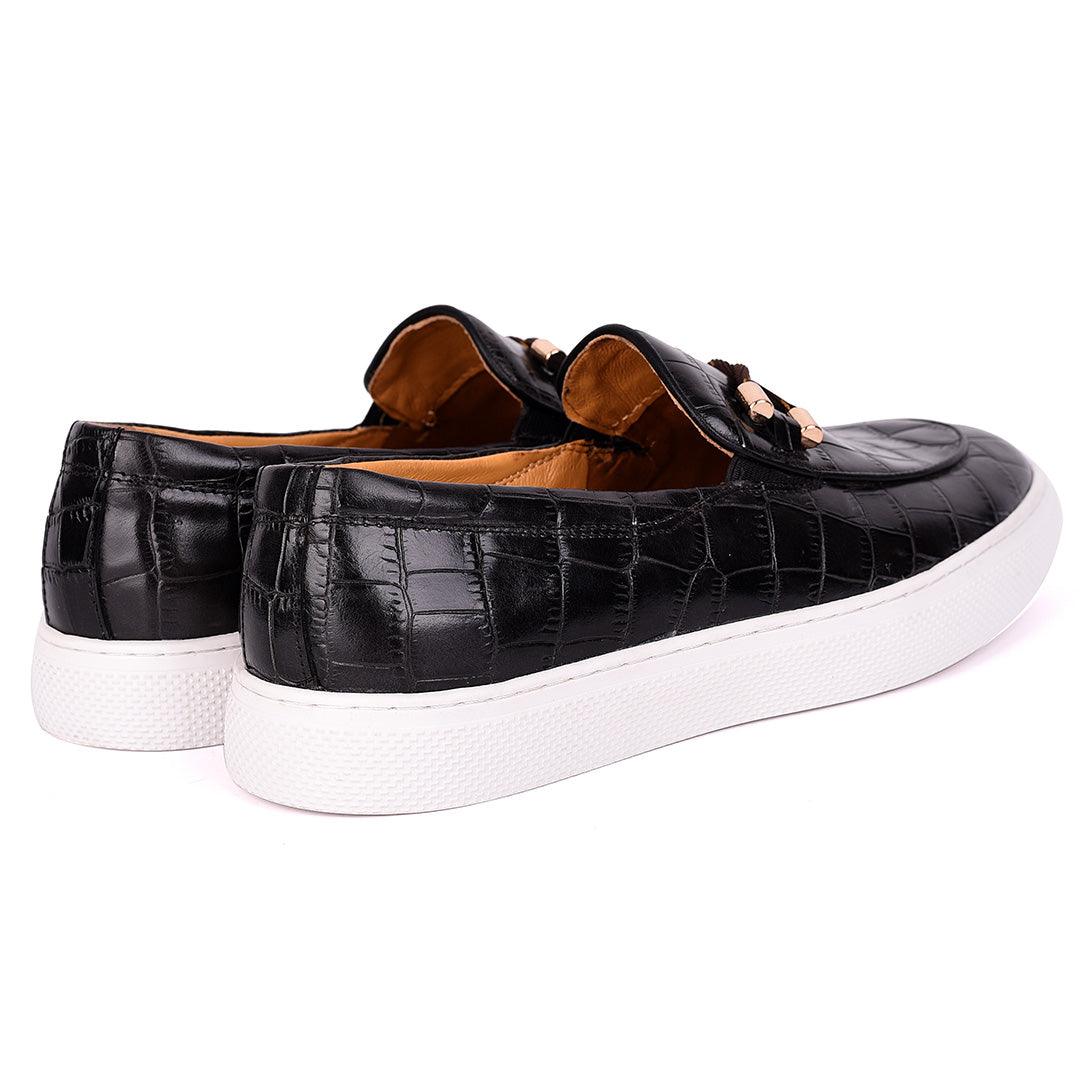 Terry Taylors Charcoal Black Crocodile Skin Leather Men's Sneaker Shoe - Obeezi.com