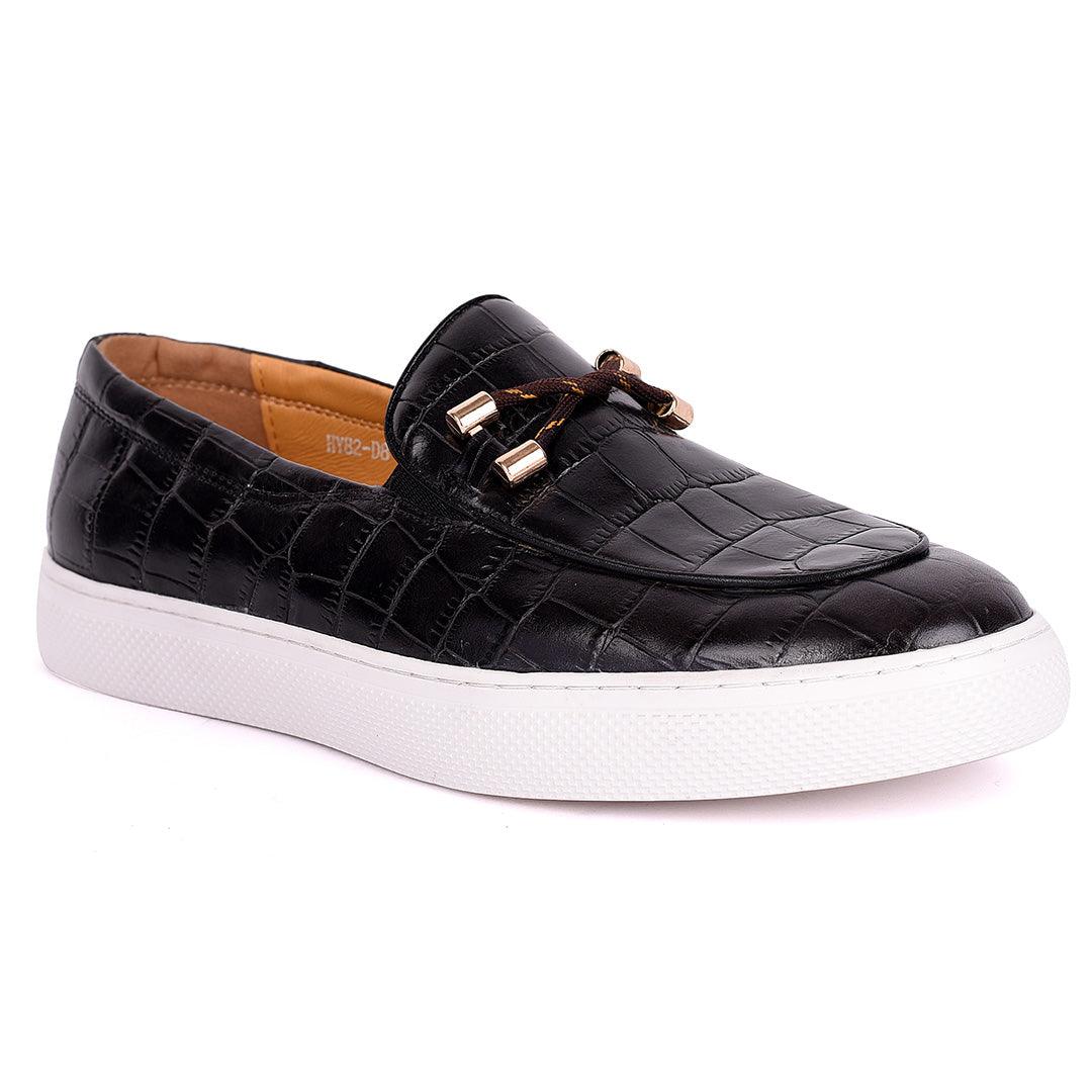 Terry Taylors Charcoal Black Crocodile Skin Leather Men's Sneaker Shoe - Obeezi.com