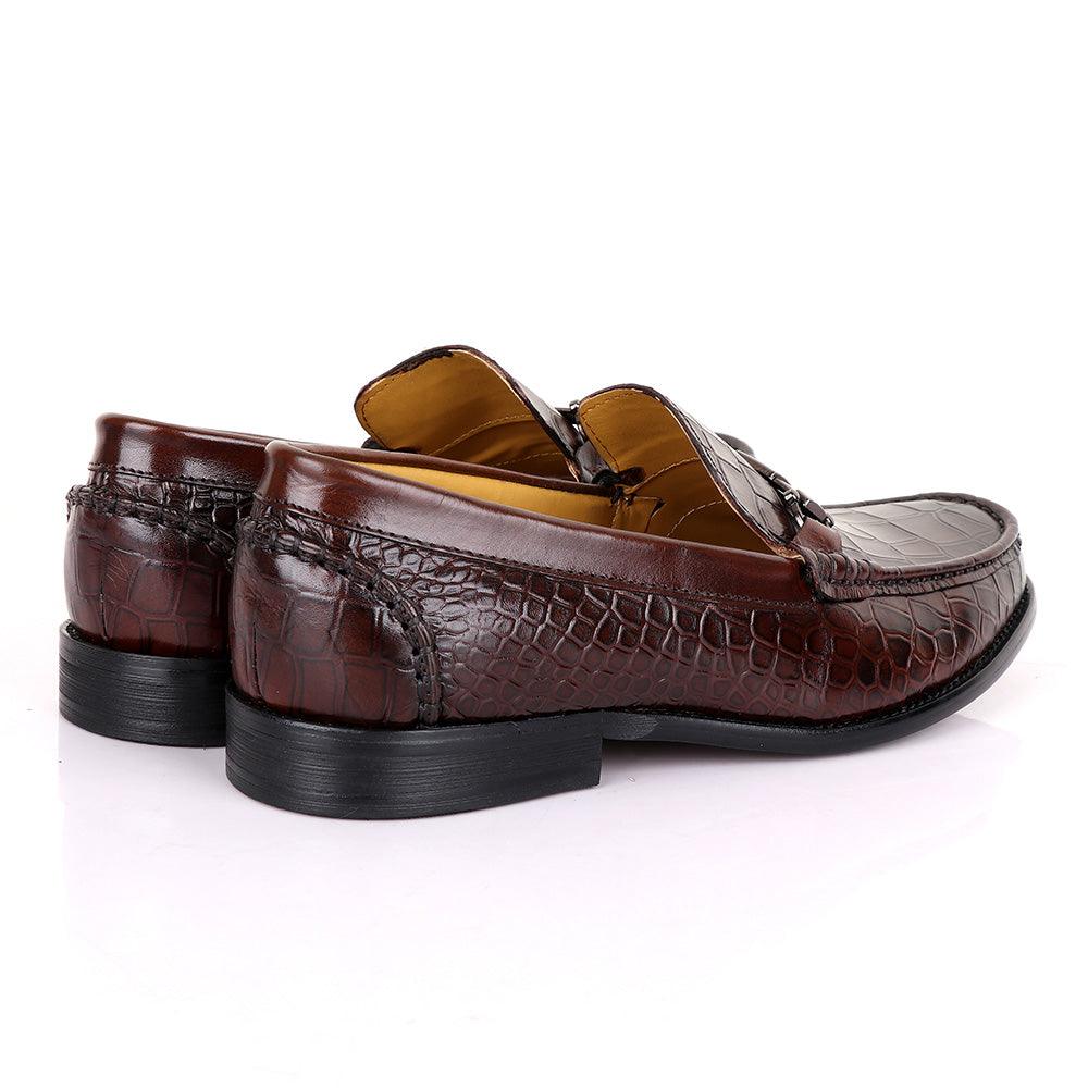 Terry Taylors Classic Chain Croc Coffee Leather Shoe - Obeezi.com