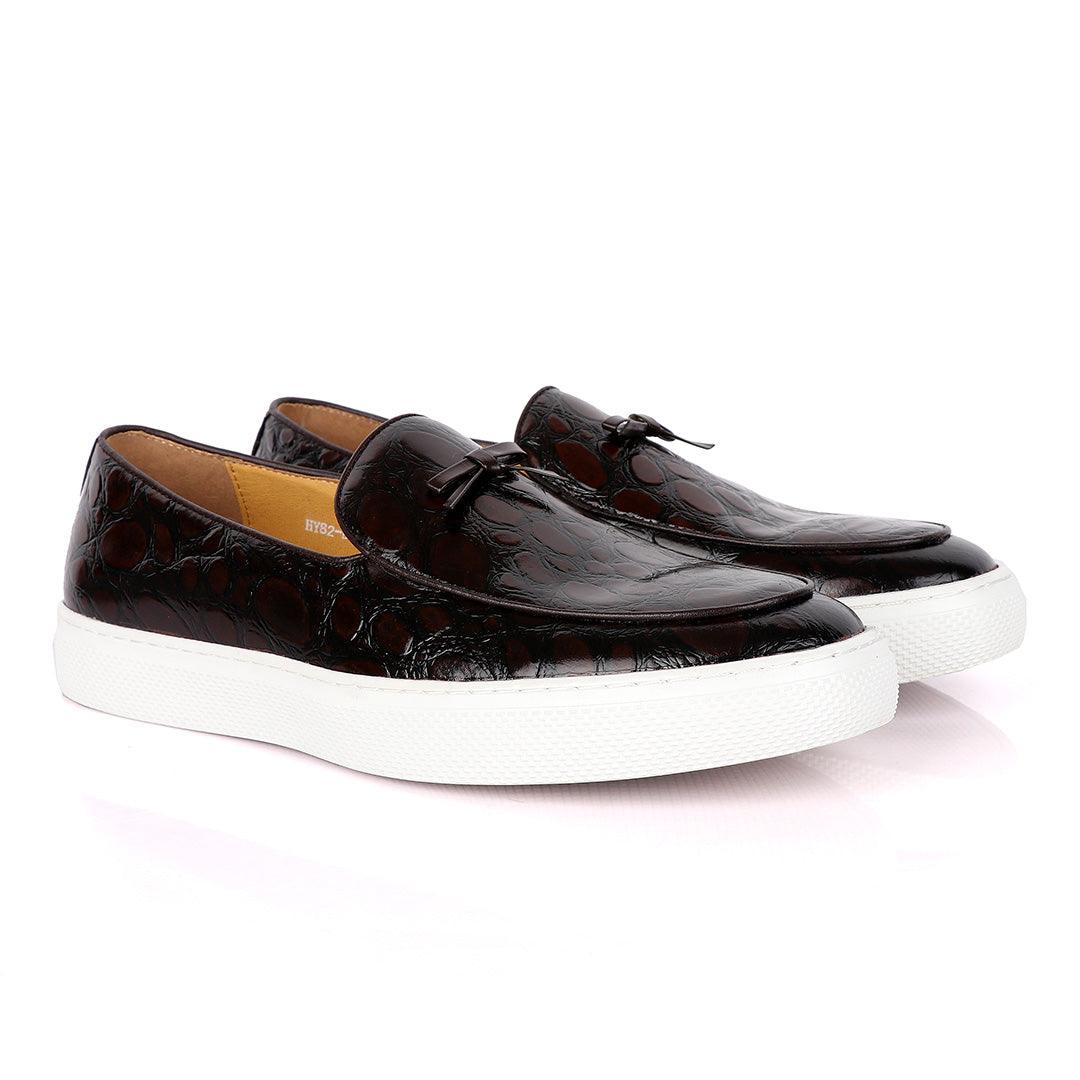 Terry Taylors Classic Glossy Coffee Pattern Sneakers Shoe - Obeezi.com