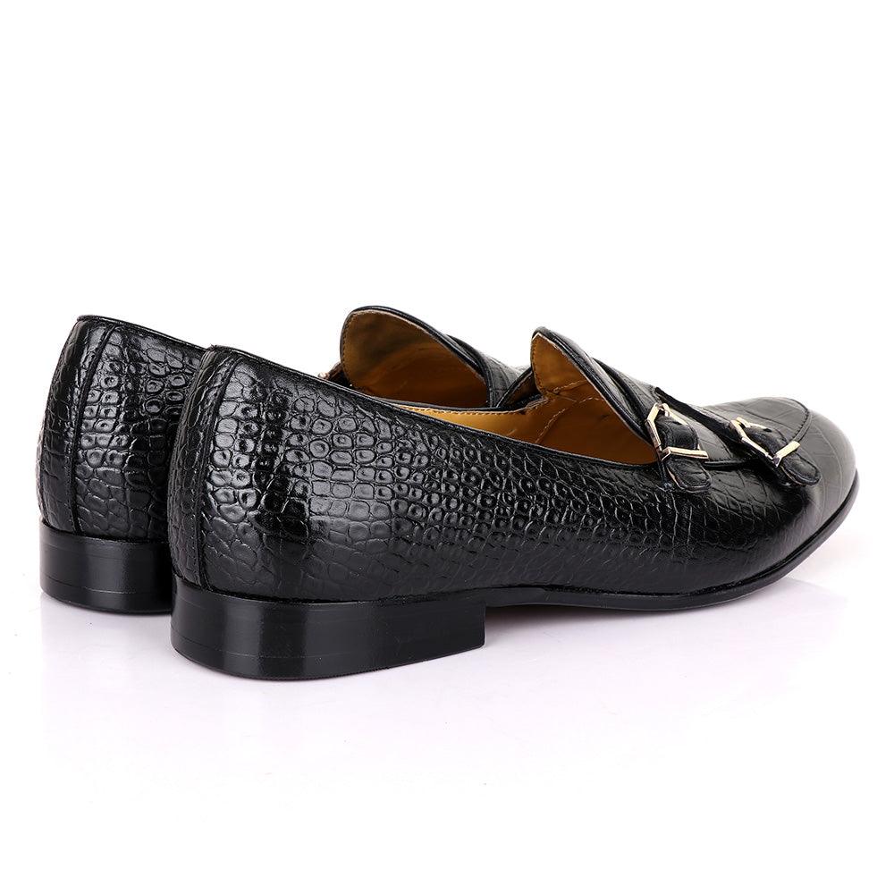 Terry Taylors Croc Double Monk Strap Black Formal Shoe - Obeezi.com