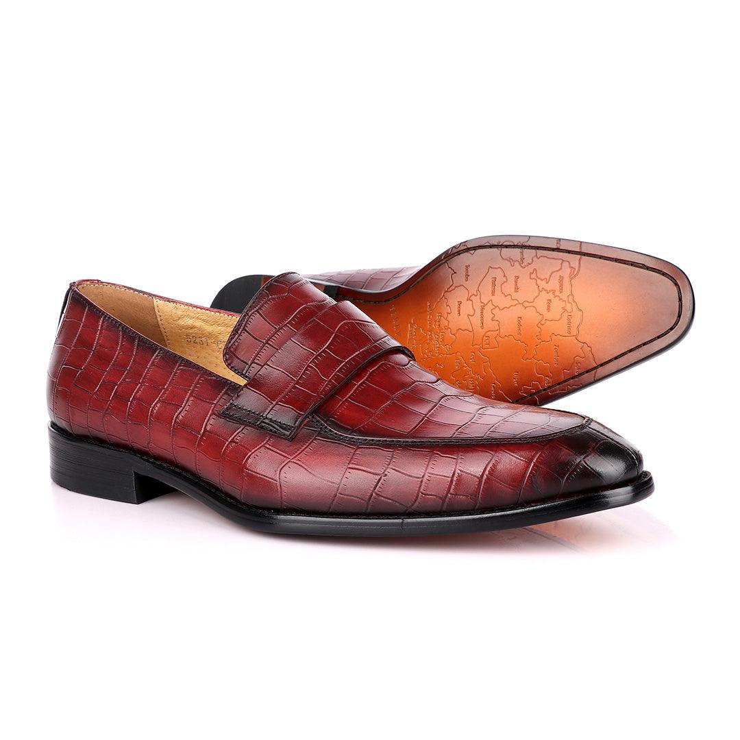 Terry Taylors Croc Leather Wine Slip On Shoe - Obeezi.com