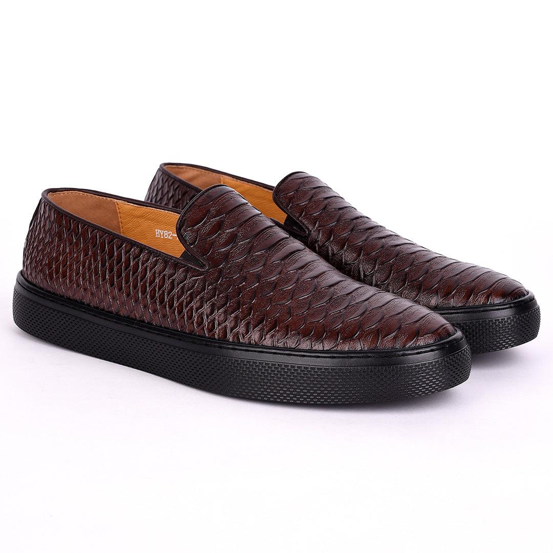 Terry Taylors Crocodile Skin Leather Men's Sneaker Shoe- Coffee - Obeezi.com
