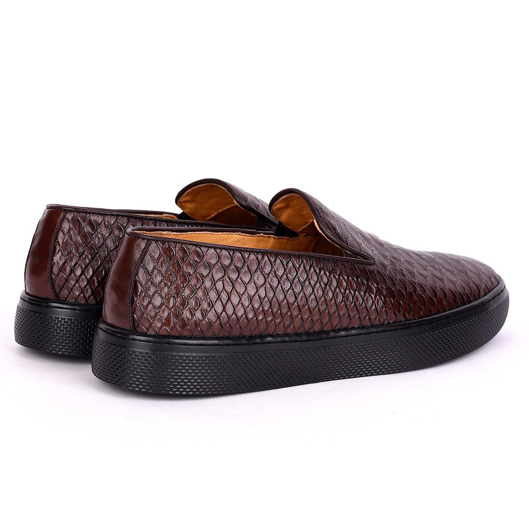 Terry Taylors Crocodile Skin Leather Men's Sneaker Shoe- Coffee - Obeezi.com