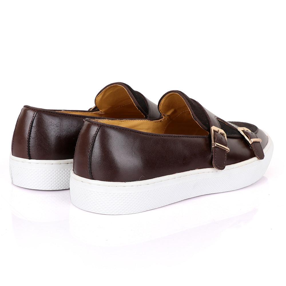 Terry Taylors Double Monk Strap Brown And Suede Mix Sneaker Shoe - Obeezi.com