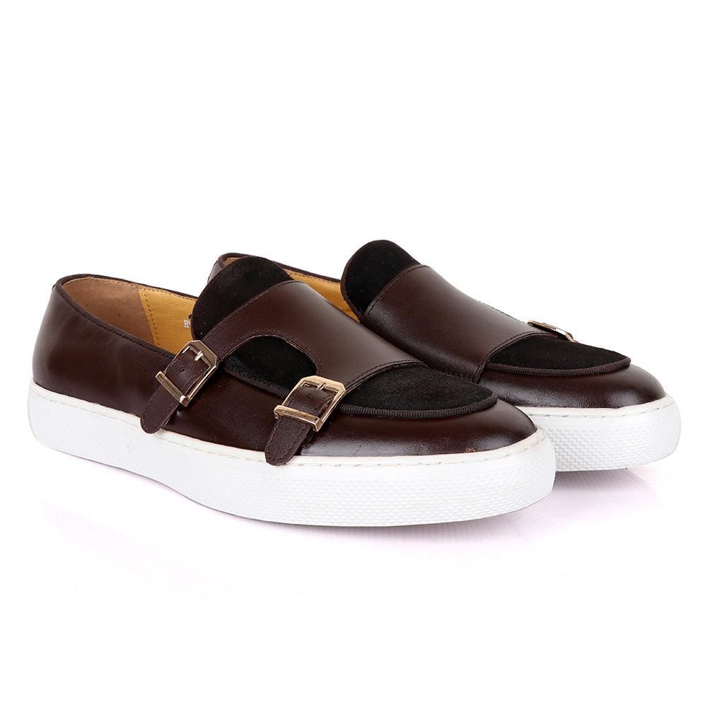 Terry Taylors Double Monk Strap Brown And Suede Mix Sneaker Shoe - Obeezi.com
