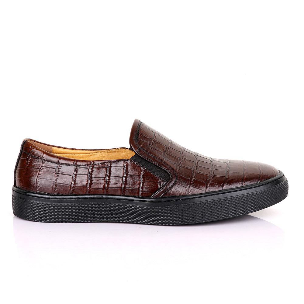 Terry Taylors Exotic Block Croc Coffee Sneaker Shoe - Obeezi.com