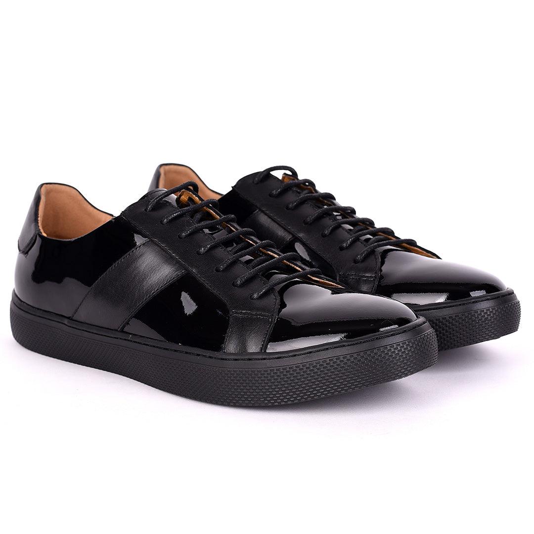 Terry Taylors Exotic Glossy And Plain Leather Men's Sneaker Shoe- Black - Obeezi.com