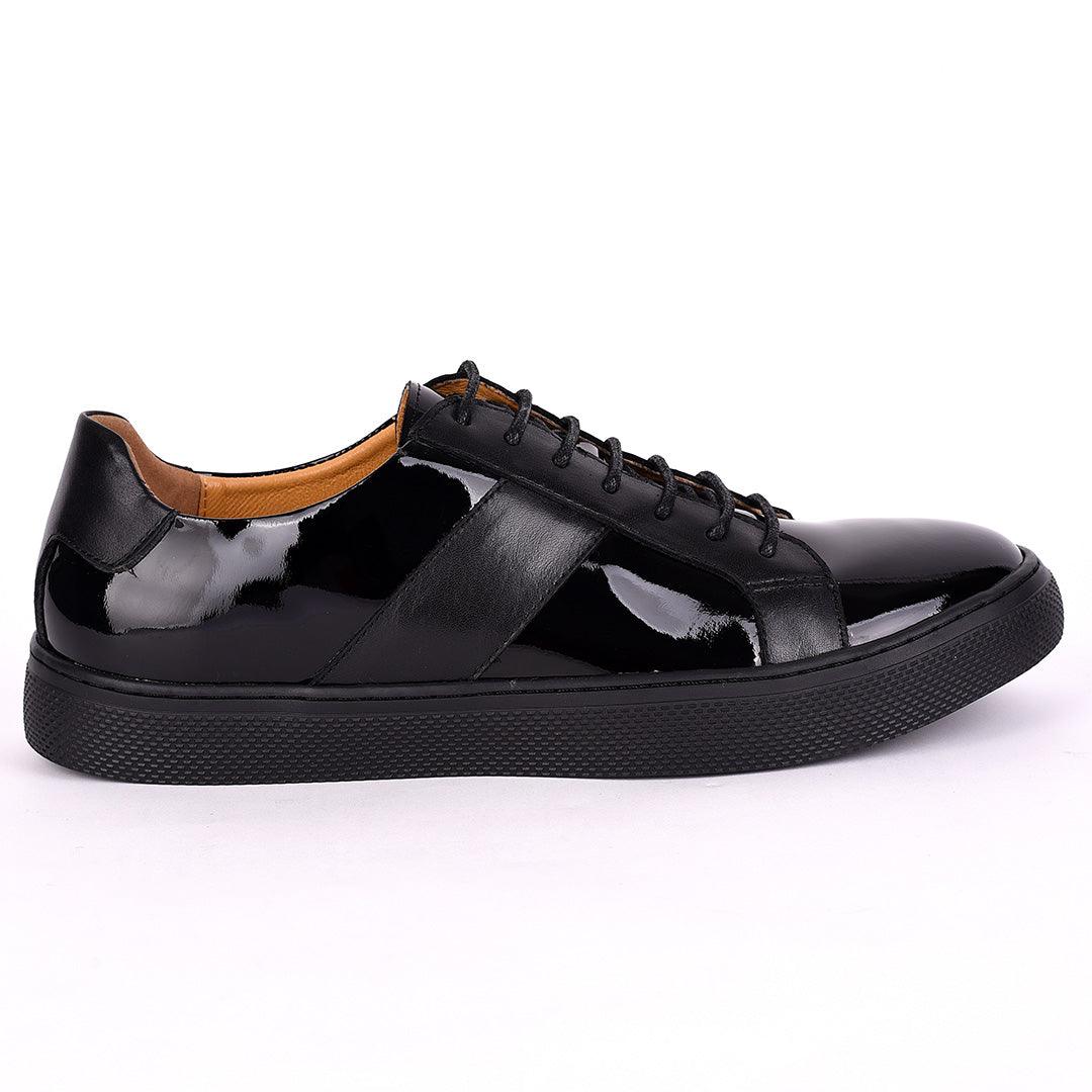 Terry Taylors Exotic Glossy And Plain Leather Men's Sneaker Shoe- Black - Obeezi.com
