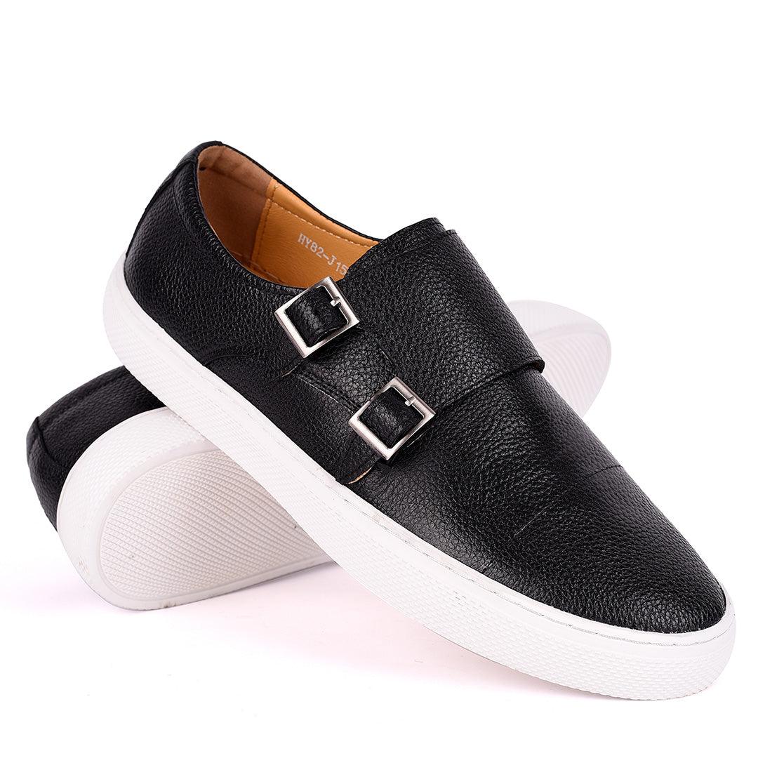 Terry Taylors Exquisite Leather Double Strap Sneaker Shoe- Black - Obeezi.com