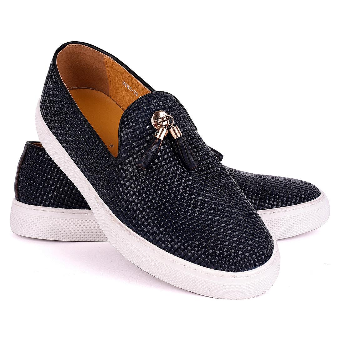 Terry Taylors Full Checkered Leather Corporate Sneaker-Navy Blue - Obeezi.com