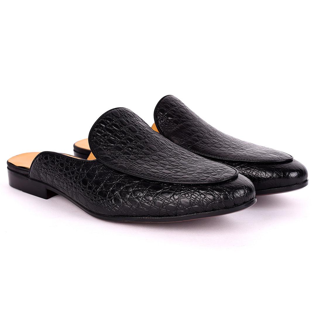 Terry Taylors Full Crocodile Leather Designed Half Shoe -Black - Obeezi.com