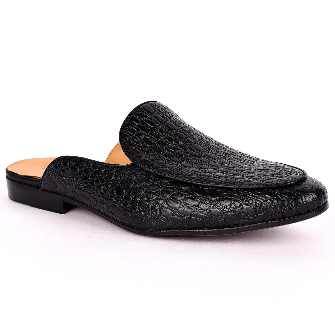 Terry Taylors Full Crocodile Leather Designed Half Shoe -Black - Obeezi.com